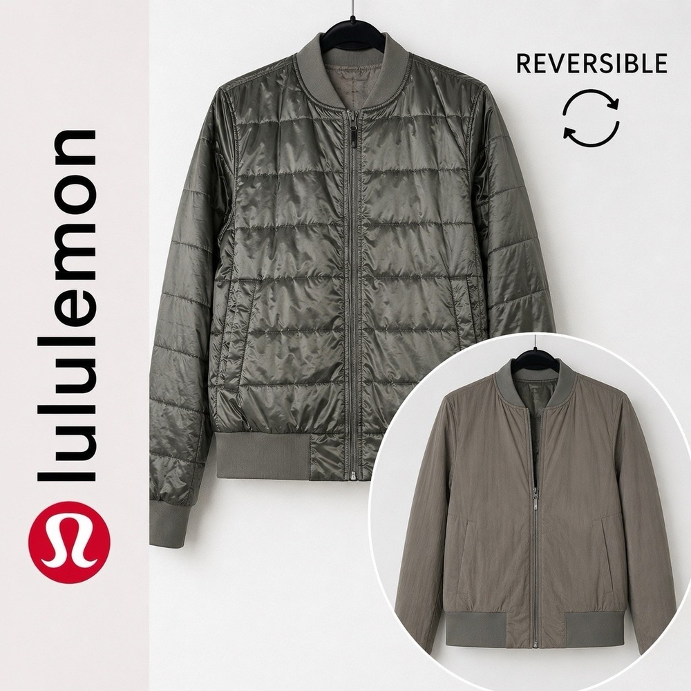 Lululemon Non Stop Bomber Reversible Jacket Olive Green Size 10 Full Zip Pockets